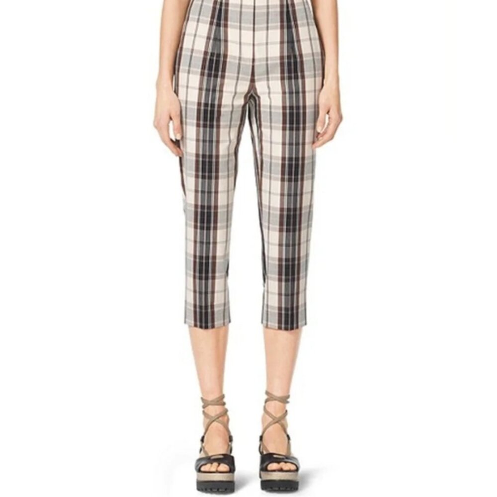 Michael Kors Collection Madras Plaid Cotton-Canvas Capri Cropped Trousers sz 10